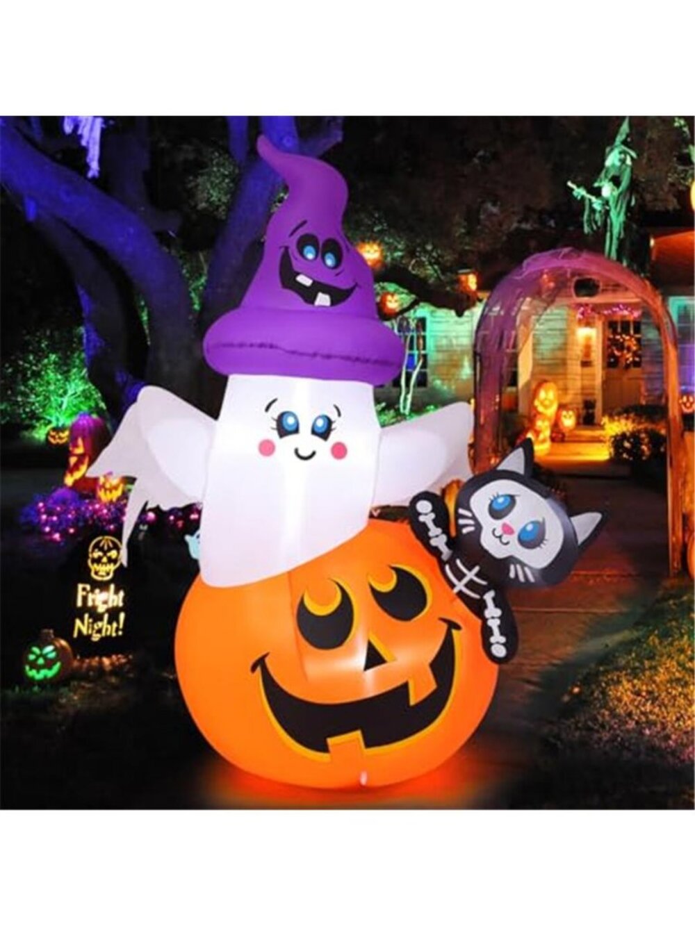 5 FT Halloween Inflatables Pumpkin Ghost Cat Outdoor Decorations Blow Up Yard
